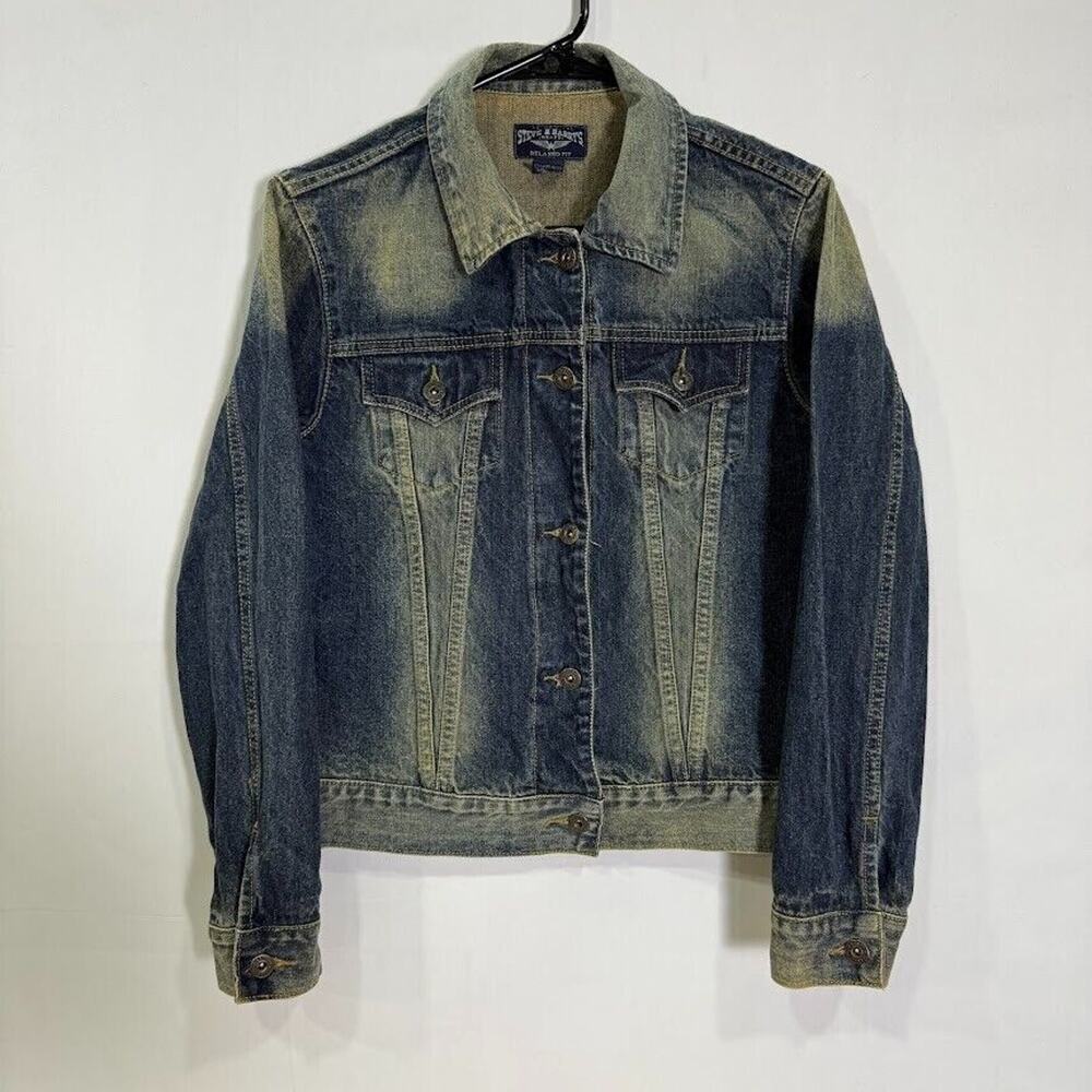 Steve & Barry's Women's Medium Denim Trucker Jacket Blue Faded Relaxed Fit